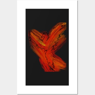 Abstract Dry brush phoenix Posters and Art